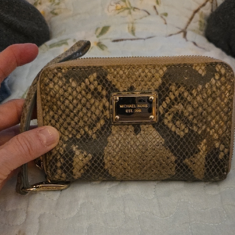 Michael Kors Tan Snake Print Wristlet